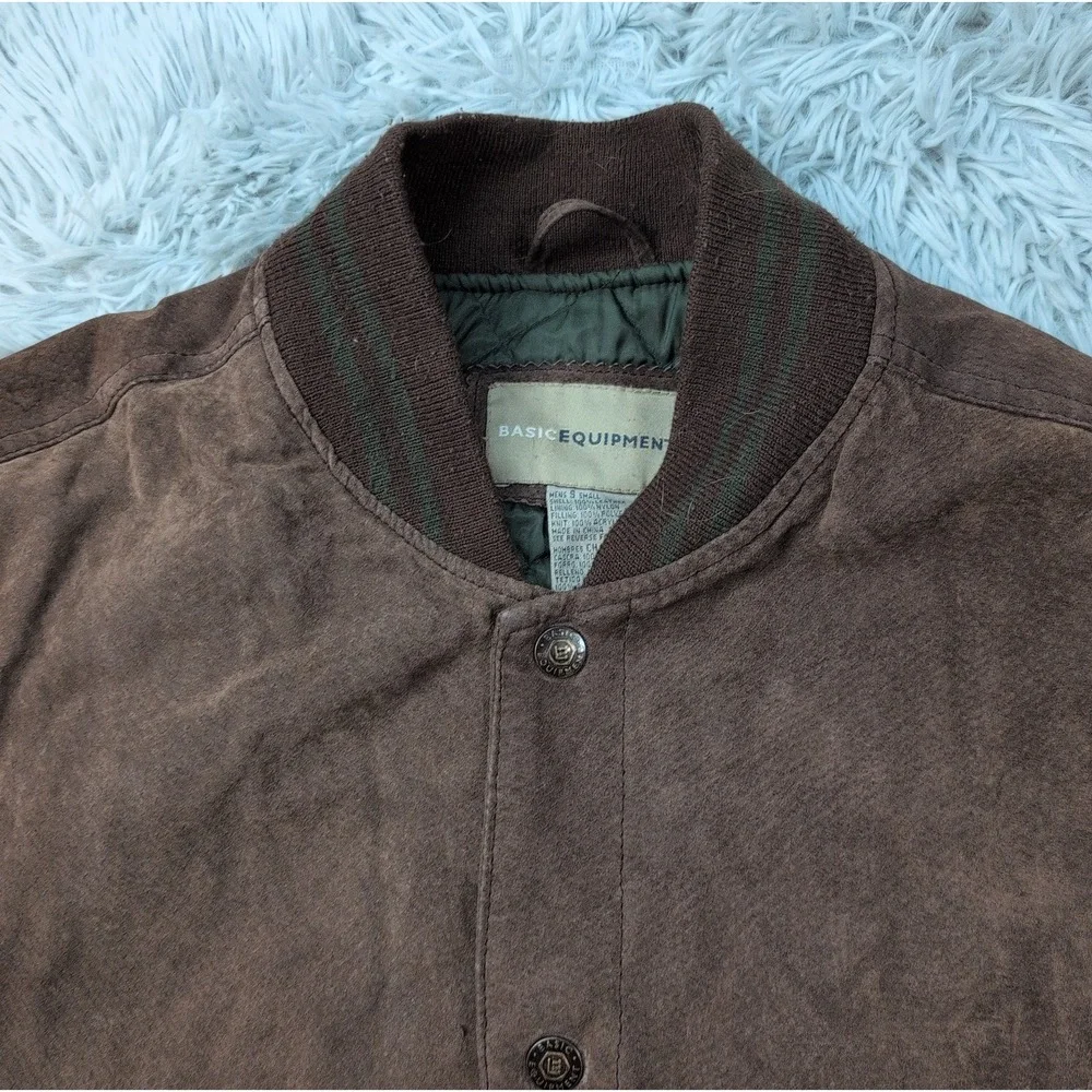 Basic Editions Jacket Mens S Brown Green Leather Suede Varsity Coat Pockets